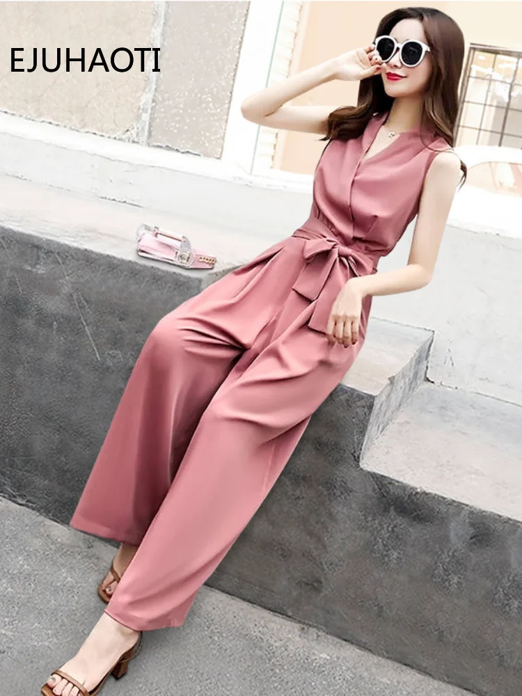 New Jumpsuit Women's Summer Pure Color Frenulum Korean Temperament Fashion Goddess Fan Appear Thin Wide-leg Pants Suit Women
New Jumpsuit Women's Summer Pure Color Frenulum Korean Temperament Fashion Goddess Fan Appear Thin Wide-leg Pants Suit Women
