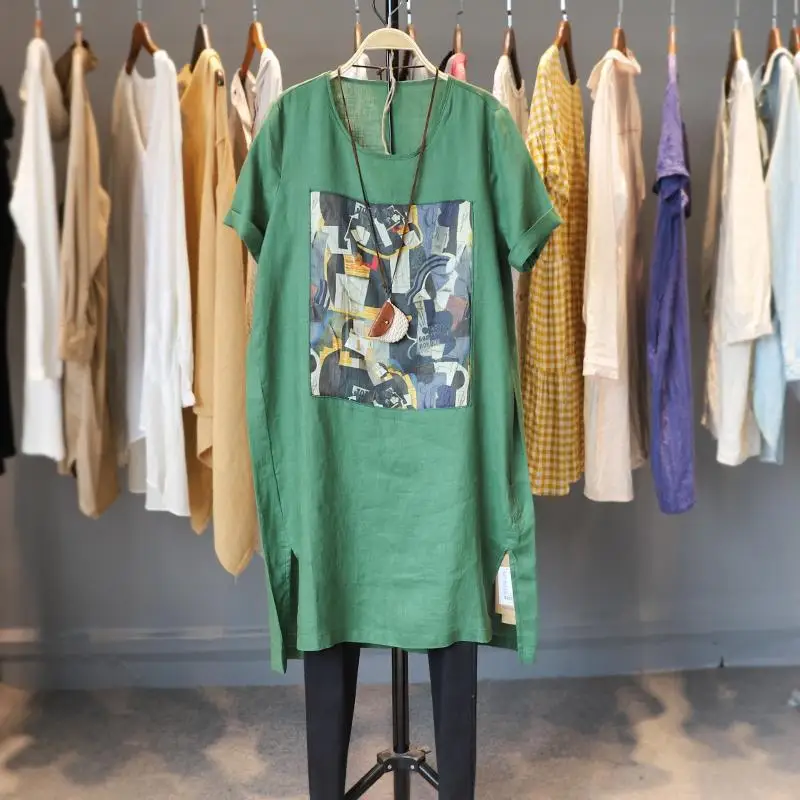 Women's Midi Summer Fashionable Vintage Round Neck Solid Color Geometric Printed Short Sleeve Loose 2024 New Casual Skirt Dress
Women's Midi Summer Fashionable Vintage Round Neck Solid Color Geometric Printed Short Sleeve Loose 2024 New Casual Skirt Dress
