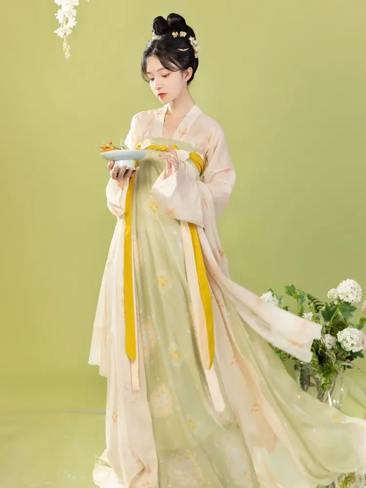 

Платье ханьфу, женский китайский традиционный костюм для косплея, летнее платье ханьфу в стиле древней династии Тан, сине-зеленое сценическое танцевальное платье