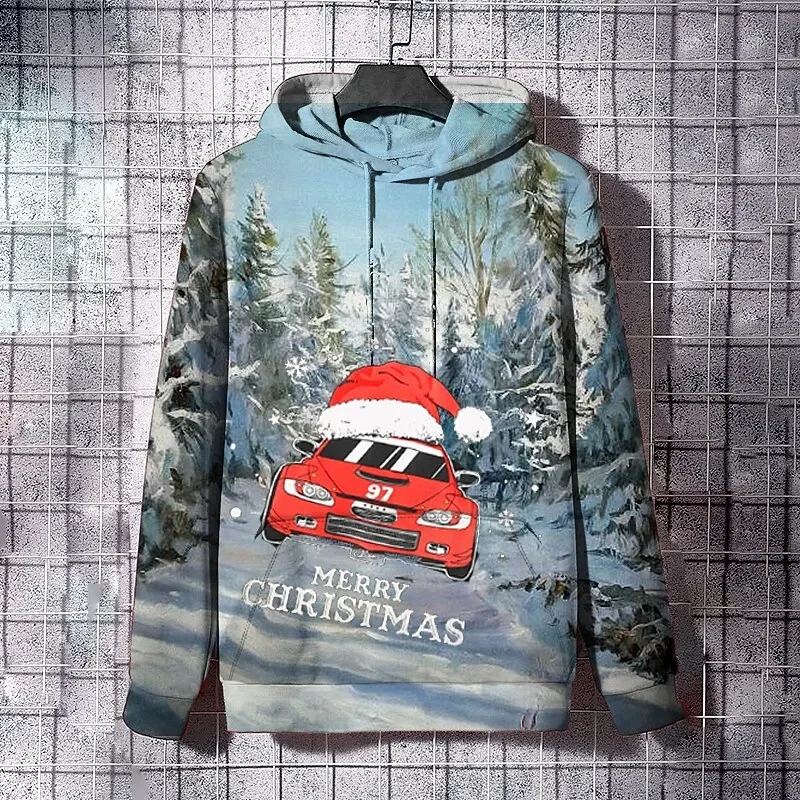 

Fashion Merry Christmas Car Snowflake 3D Printed Hoodies For Men Clothes Casual Xmas Santa Claus Graphic Sweatshirts Y2k Hoody