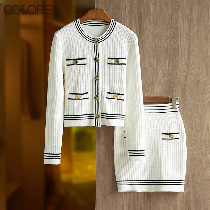 Spring Autumn New In Knitwears Women Casual Elegant O-neck Long Sleeve Knitted Top and Skirts Sets Two Piece Outfits 2023
Spring Autumn New In Knitwears Women Casual Elegant O-neck Long Sleeve Knitted Top and Skirts Sets Two Piece Outfits 2023