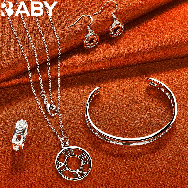 925 Sterling Silver Roman Numeral Bangle Bracelet Rings Necklace Earrings For Women Jewelry Set Fashion Party Charms Accessories
925 Sterling Silver Roman Numeral Bangle Bracelet Rings Necklace Earrings For Women Jewelry Set Fashion Party Charms Accessories