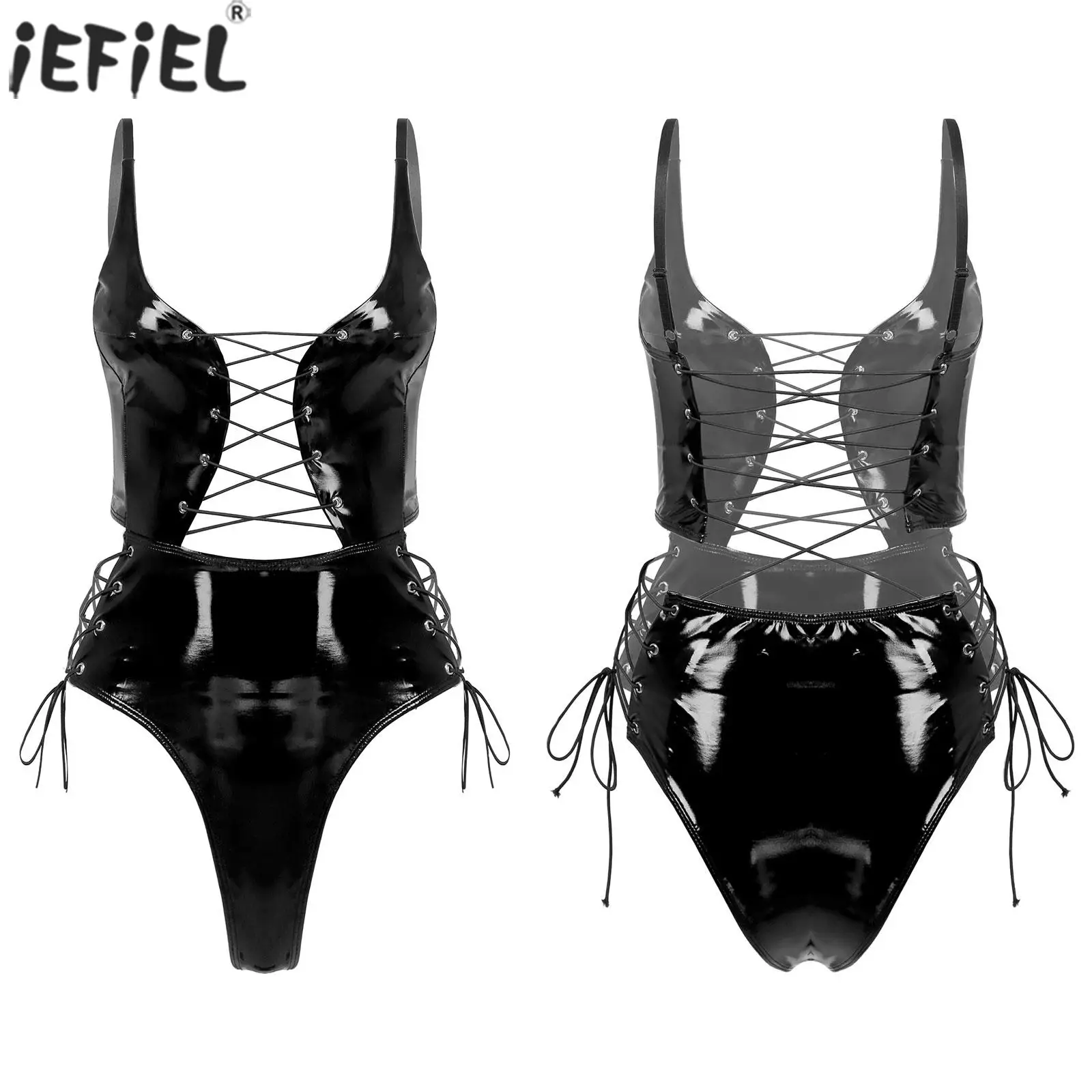 Womens Erotic Hollow Out Adjustable Spaghetti Strap Patent Leather Stage Performance Wet Look Lace-up Catsuit Clubwear Bodysuit
Womens Erotic Hollow Out Adjustable Spaghetti Strap Patent Leather Stage Performance Wet Look Lace-up Catsuit Clubwear Bodysuit
