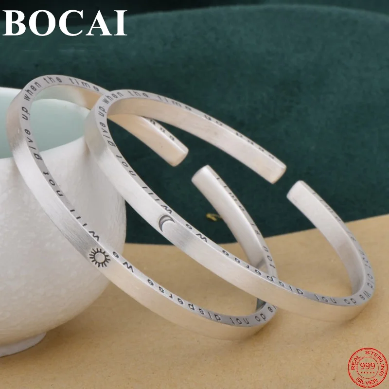 

BOCAI S999 Sterling Silver Pendant 2022 New Fashion Sun Moon Totem Lovers Bangle Pure Argentum Hand Jewelry for Women Men