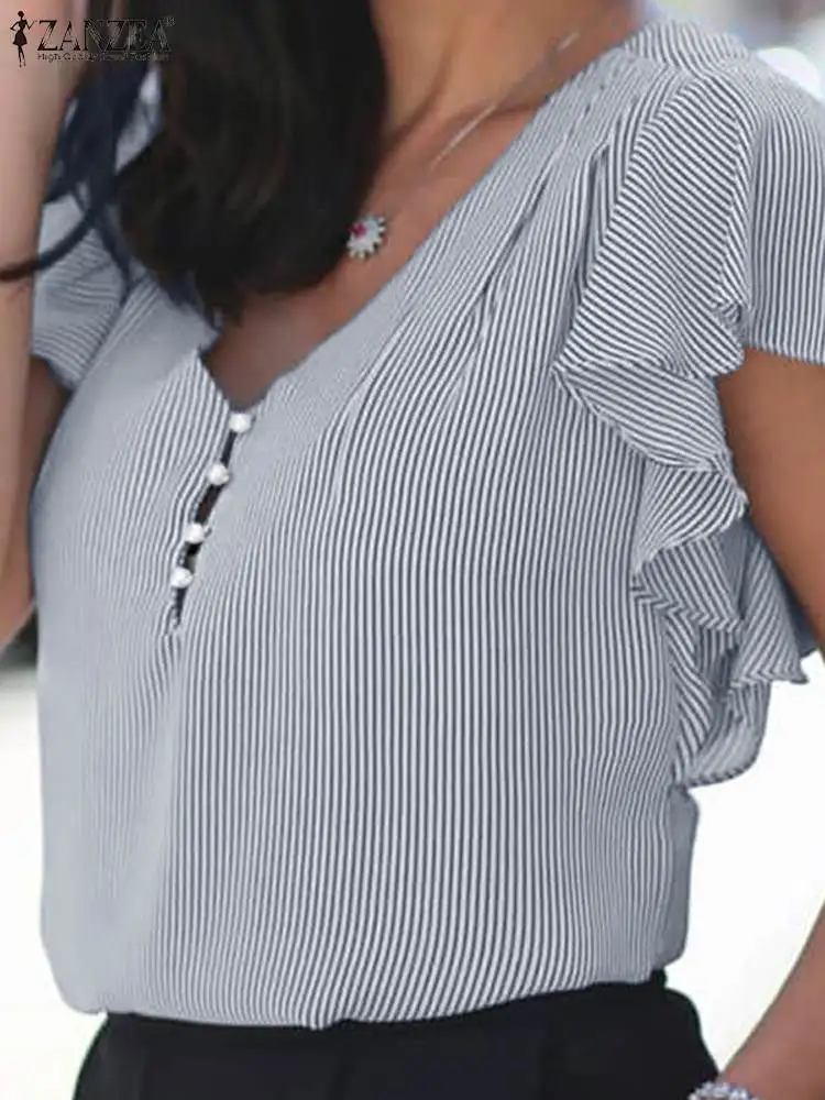 Women Striped Shirt Fashion Summer Blouse ZANZEA Female V Neck Short Sleeve Holiday Blusas Casual OL Work Tops Party Chemise
Women Striped Shirt Fashion Summer Blouse ZANZEA Female V Neck Short Sleeve Holiday Blusas Casual OL Work Tops Party Chemise