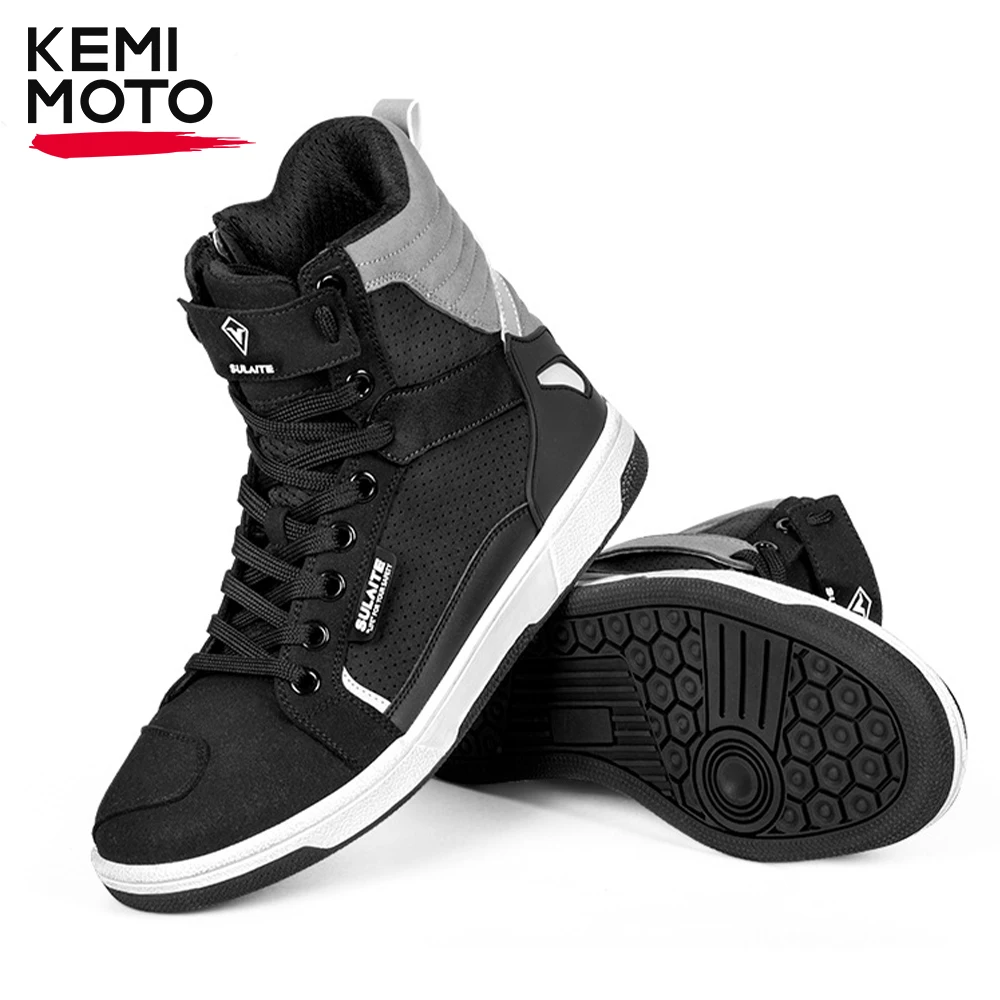 

Motorcycle Boots Men Women Riding Shoes Casual Daily Microfiber Leather Moto Sneakers Breathable Anti-slip Motorbike Anti-fall