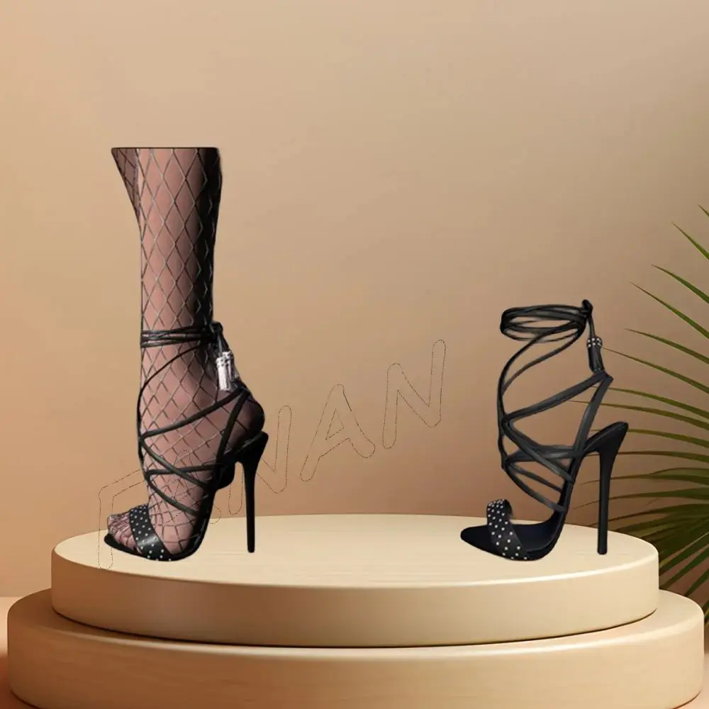 Black Lace up Sandals Cut Heel Open Toe Stilettos High Heel Shoes for Women Over The Knee Boots 2023 New Zapatos Para Mujere
Black Lace up Sandals Cut Heel Open Toe Stilettos High Heel Shoes for Women Over The Knee Boots 2023 New Zapatos Para Mujere