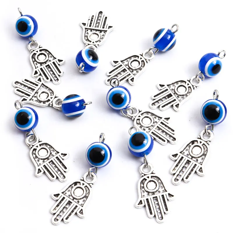 10pcs Hamsa Hand&Blue Evil Eye Charms Turkish Evil Nazar Eye Pendants For DIY Amulet Necklace Lucky Ornaments Making Accessories 10pcs Hamsa Hand&Blue Evil Eye Charms Turkish Evil Nazar Eye Pendants For DIY Amulet Necklace Lucky Ornaments Making Accessories