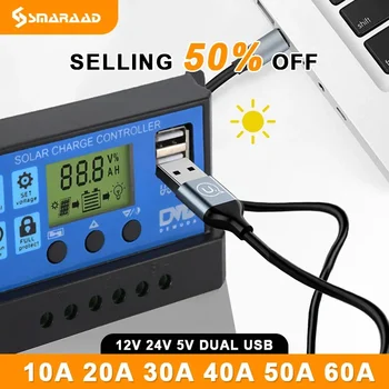 태양광 패널 충전 컨트롤러, 납산 배터리 충전기, 내장 타이머, LCD 듀얼 USB, 5V 출력, 10A, 20A, 30A, 12V, 24V