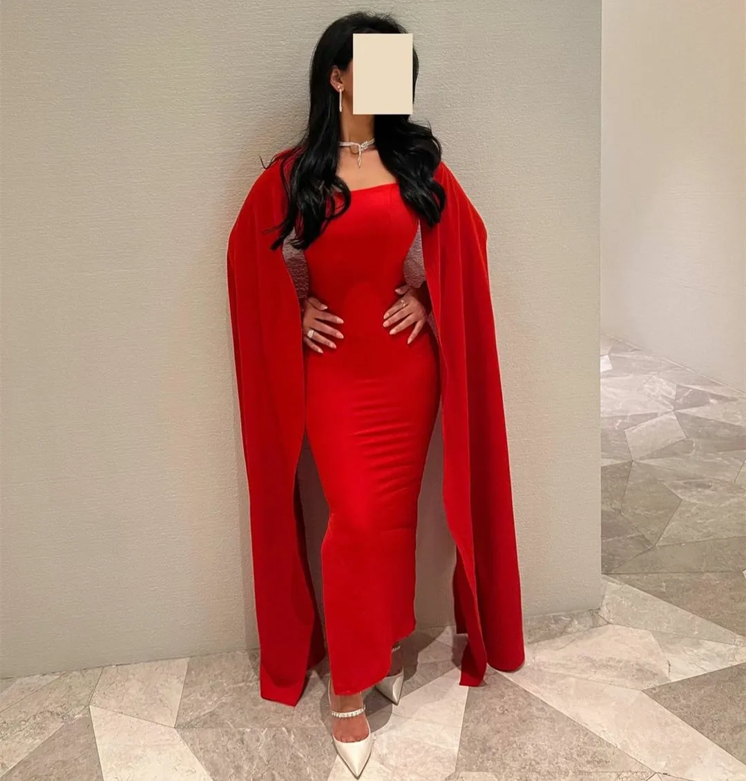 Elegant Long Sqaure Neck Red Evening Dresses With Cape Sheath Crepe Zipper Floor Length فساتين السهرة Prom Gowns for Women
Elegant Long Sqaure Neck Red Evening Dresses With Cape Sheath Crepe Zipper Floor Length فساتين السهرة Prom Gowns for Women