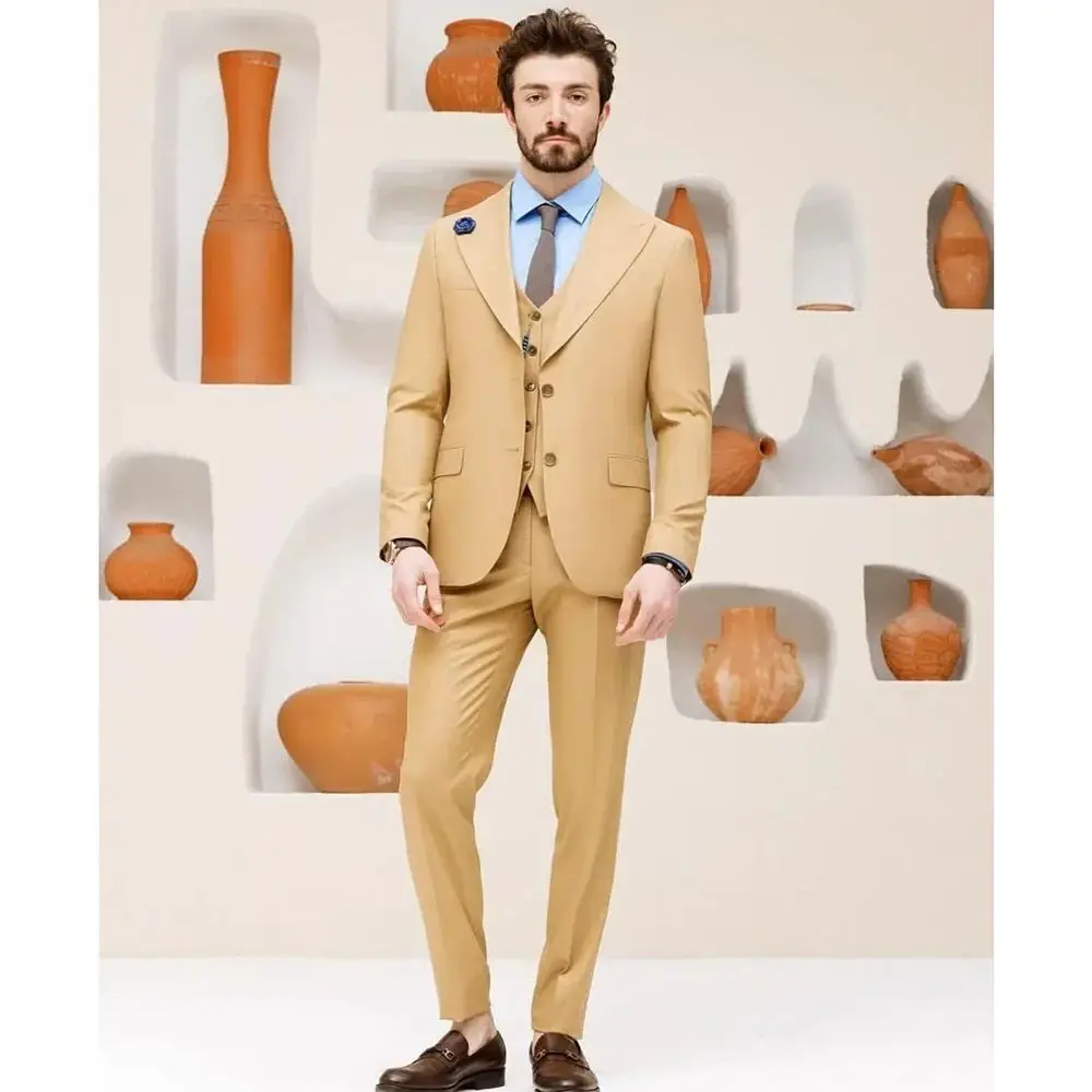 2023 New Style Wedding Men Light Tan Peak Lapel Suits Business Casual Formal Costume Homme Slim Fit 3 Pcs Set Jacket Vest Pants
2023 New Style Wedding Men Light Tan Peak Lapel Suits Business Casual Formal Costume Homme Slim Fit 3 Pcs Set Jacket Vest Pants