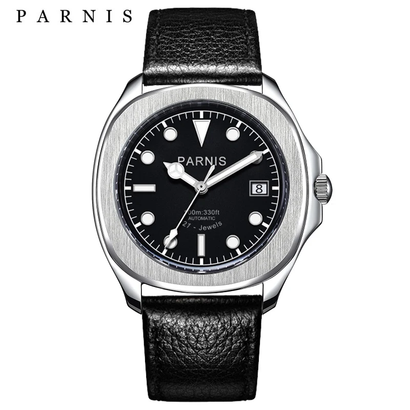 

New Arrival Parnis 40mm Black Dial Automatic Mechanical Men Watch Calendar Leather Strap Sapphire Luxury Watches reloj hombre