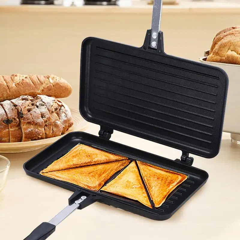 

Non-Stick Sandwich Maker Double Side Bread Frying Pan Multiple Purposes Sandwich Toaster For Breakfast Toast Panini Gas Cooker