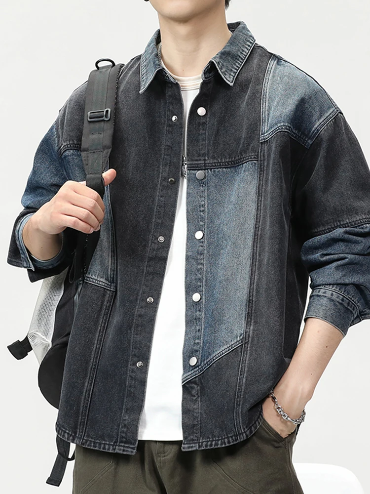 Patchwork Denim Jacket Men Loose Fall Spring Casual Retro Jacket Denim Trend Cowboy Jean Coats Long Sleeve Punk Outerwear A38
Patchwork Denim Jacket Men Loose Fall Spring Casual Retro Jacket Denim Trend Cowboy Jean Coats Long Sleeve Punk Outerwear A38