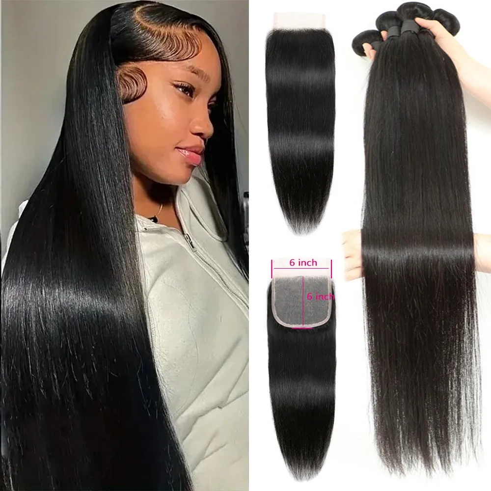 Brazilian Straight Human Hair 3 Bundles With 6x6 Lace Closure Transparent Lace Hair Bundle Extensions For Black Women
Brazilian Straight Human Hair 3 Bundles With 6x6 Lace Closure Transparent Lace Hair Bundle Extensions For Black Women