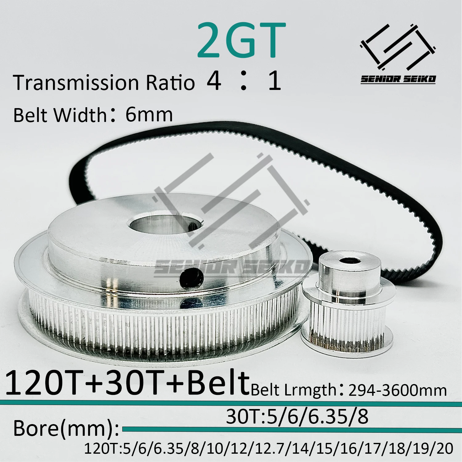 

2GT GT2 30Teeth 120T GT2 120Teeth 30T Timing Belt Pulley Set Belt Width 6mm Bore 5~20mm 4:1 Wheel Synchronous Pulley Belt Kit