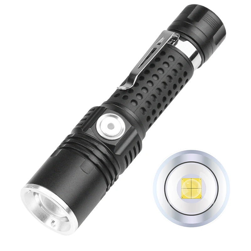 

Sobaldr Led Flashlight Edc Torch Light Rechargeable Powerful Black Outdoor Lights 18650 XHP50 Portable With Pen Holder Rotating