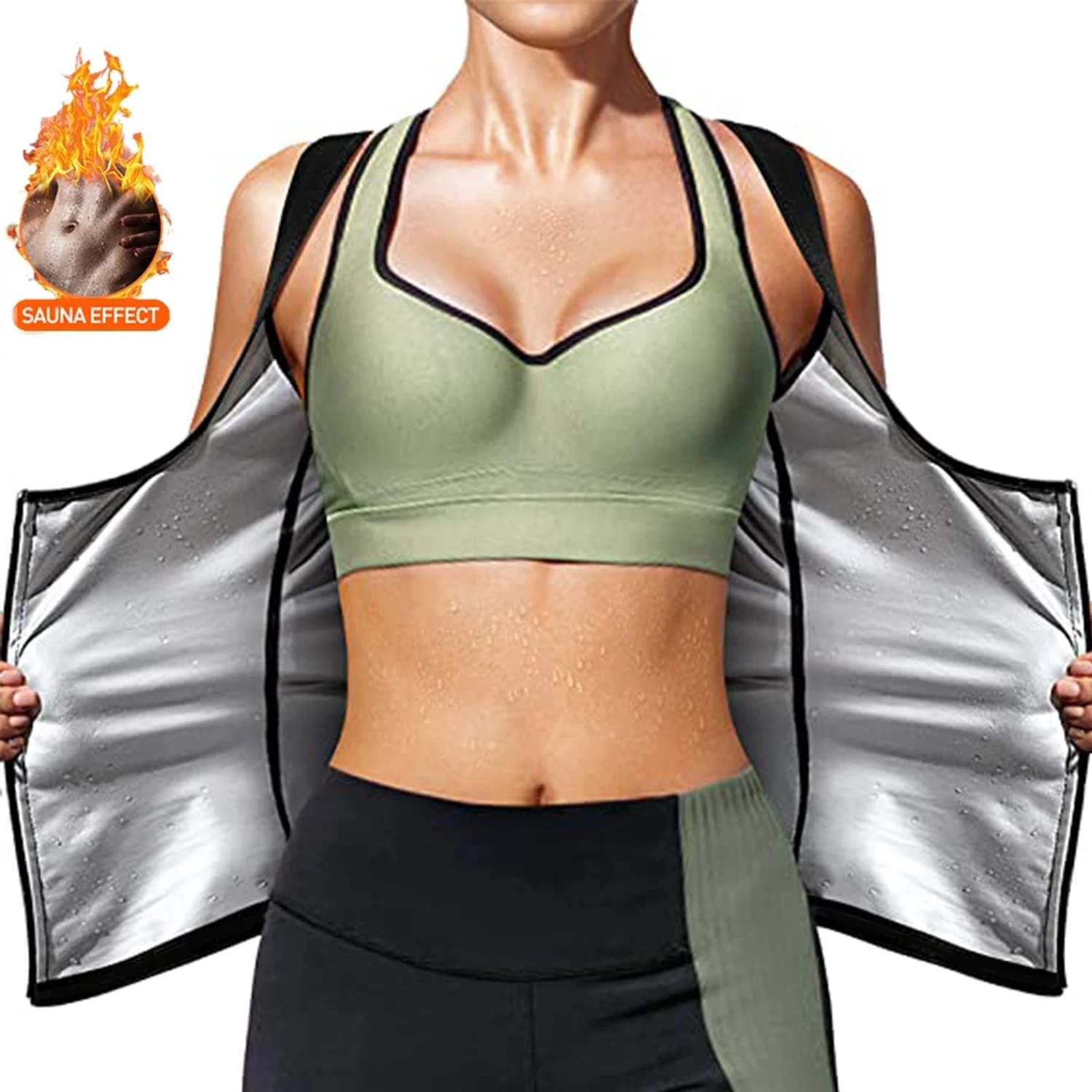 

Женский спортивный жилет-сауна, корсет для талии, тренировочная майка на молнии, облегающая корректирующая одежда для похудения и сжигания жира, компрессионная рубашка