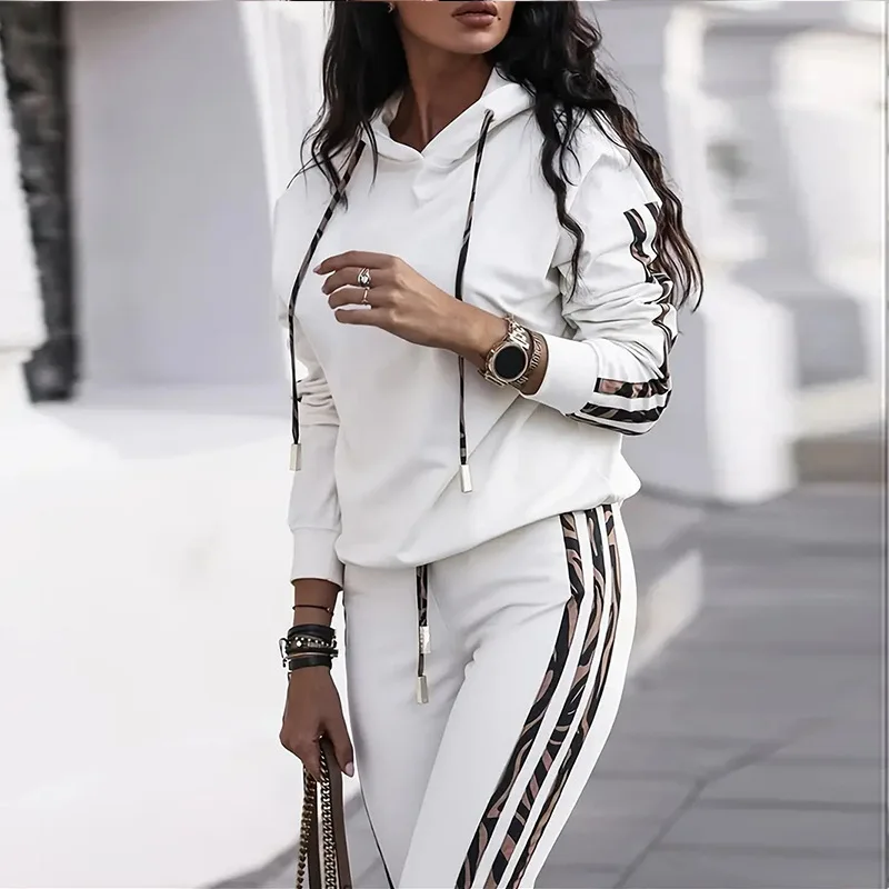 Casual Pant Sets Women Striped Printed Long Sleeve Hooded Sweater Drawstring Long Pants Two Piece Set Fashion Autumn Winter New
Casual Pant Sets Women Striped Printed Long Sleeve Hooded Sweater Drawstring Long Pants Two Piece Set Fashion Autumn Winter New