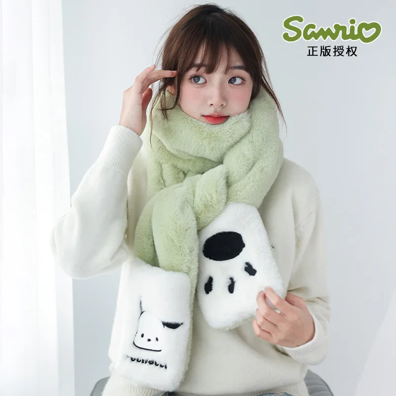 

Sanrio Kawaii Kuromi Pochacco Pocket Scarf Cartoon Hello Kitty My Melody Girly Heart Scarf Women's Winter Warm Scarf Long Gift