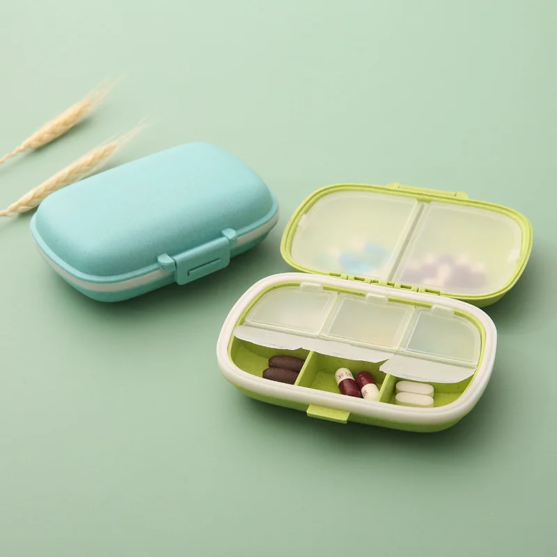 

1PCS 8 Grids Organizer Box Tablets Travel Pill Box Tablets with Sealing Ring Small Box Wheat Straw Medicine Container