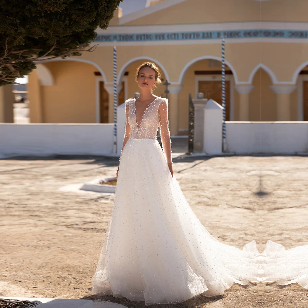 YOLANMY Classic Pearls Aline Wedding Dresses Netting Illusion Sleeves Formal Party Vestido De Casamento Customised
YOLANMY Classic Pearls Aline Wedding Dresses Netting Illusion Sleeves Formal Party Vestido De Casamento Customised