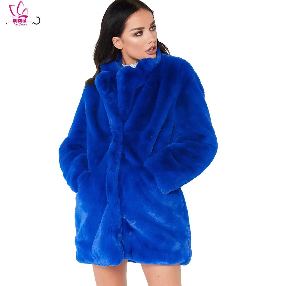 

Женское зимнее длинное меховое пальто SUSOLA, свободная Толстая теплая куртка из искусственного меха с лацканами
