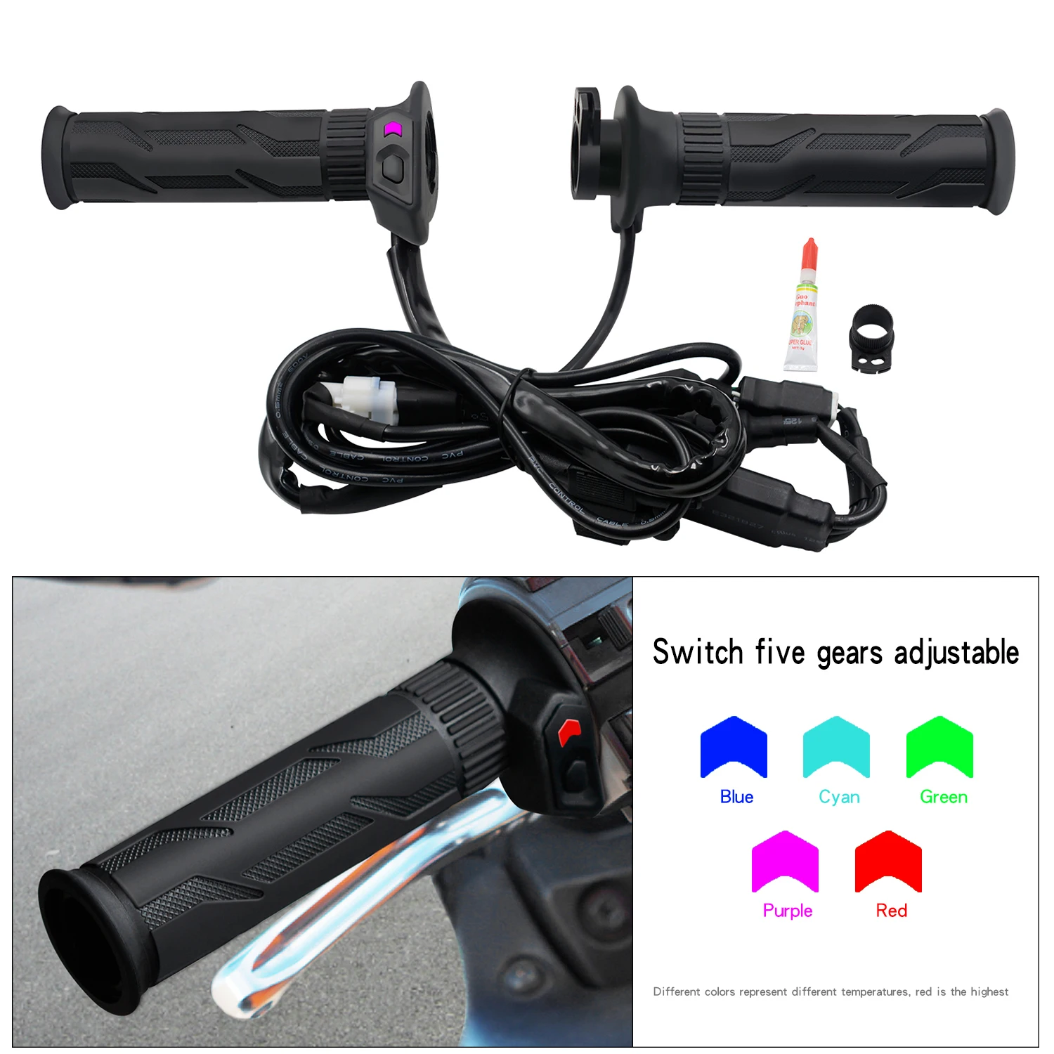 Motorcycle electric heating handle modified heating handle cover intelligent five-speed temperature control
Motorcycle electric heating handle modified heating handle cover intelligent five-speed temperature control