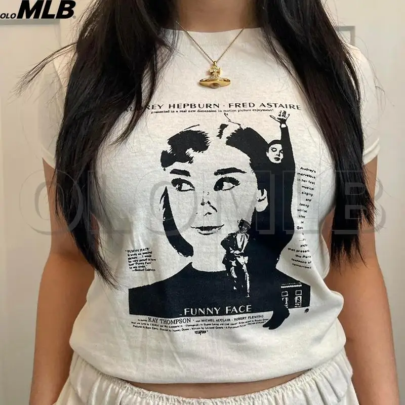 

Women T-Shirt Y2k Crop Top Summer Sexy Short Sleeve graphics Print Cropped Aesthetic Grunge Harajuku Vintage Korean Goth Clothes