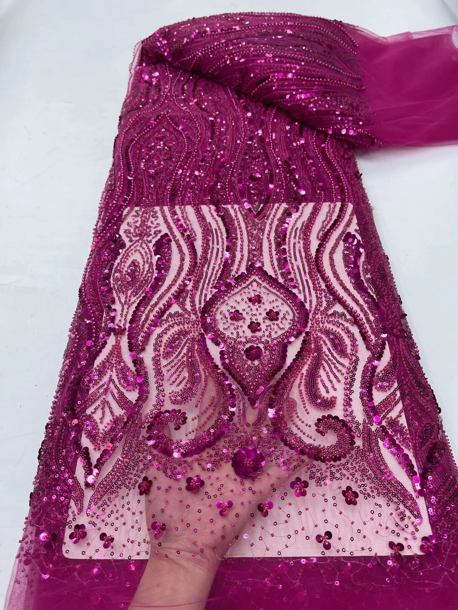 Sequined Lace Fabric for Wedding Dress, Luxurious African Groom, Pink Beads Embroidery, French Tulle, High Quality, 2024
Sequined Lace Fabric for Wedding Dress, Luxurious African Groom, Pink Beads Embroidery, French Tulle, High Quality, 2024