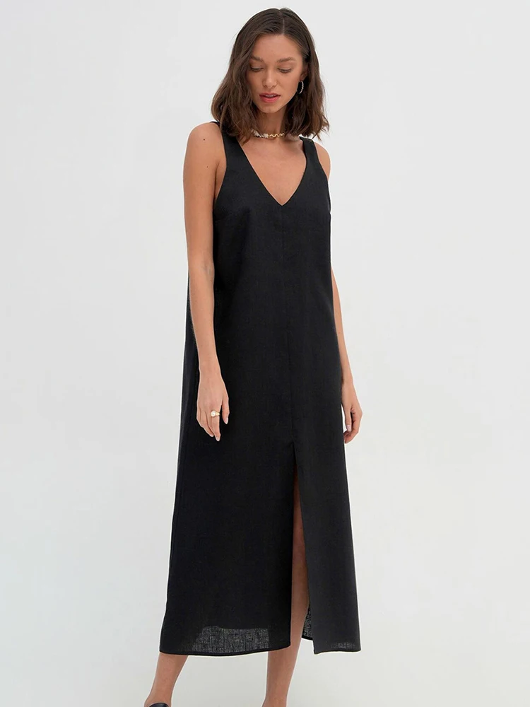 Jastie 2023 Summer New Casual Simple Cotton Dresses V-neck Backless Slit Sleeveless Dress Solid Color Holiday Long Dress Women
Jastie 2023 Summer New Casual Simple Cotton Dresses V-neck Backless Slit Sleeveless Dress Solid Color Holiday Long Dress Women