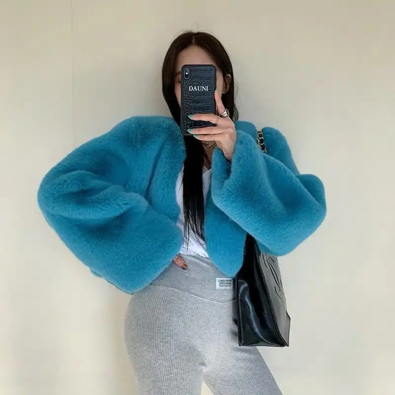 Autumn Winter Female Imitation Fur High Waist Fluffy Coat Chic Faux Rex Rabbit Fur Bomber Jacket Flocking Cardigan Blue Tops
Autumn Winter Female Imitation Fur High Waist Fluffy Coat Chic Faux Rex Rabbit Fur Bomber Jacket Flocking Cardigan Blue Tops