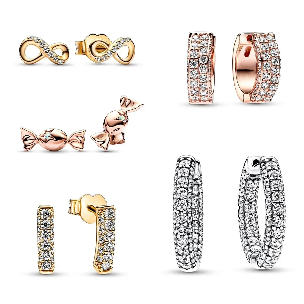 New 925 Sterling Silver Pan Sparkling Infinity Stud Earrings Timeless Pavé Double Single-row Hoop Earrings Women Gifts
New 925 Sterling Silver Pan Sparkling Infinity Stud Earrings Timeless Pavé Double Single-row Hoop Earrings Women Gifts