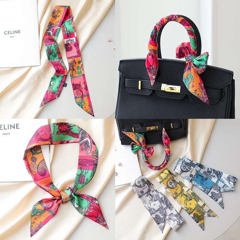 

Spring New Versatile Style Knight Horse Lady Twill Decorative Small Silk Scarf Wrapping Bag Handle Ribbon Hair Band Small Scarf