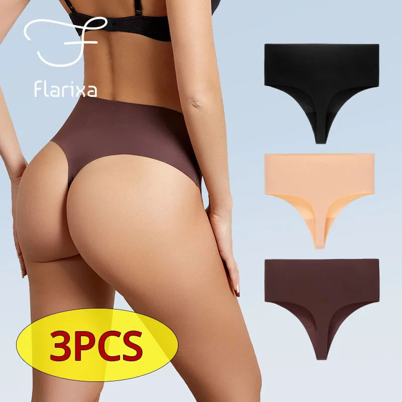 

Flarixa 3PCS Seamless Thong Panties for Women's Ice Silk G-String Panties Comfort Low Waist Thongs Thin Solid Colors Underpants