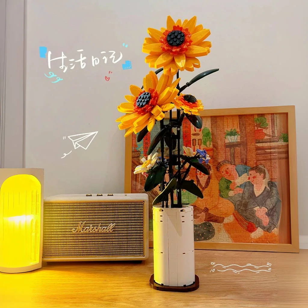 

City Creative Sunflower Bouquet Potted Building Blocks Immortal Flower Home Desk Plant Decoration Assemble MOC Bricks Kids Toys