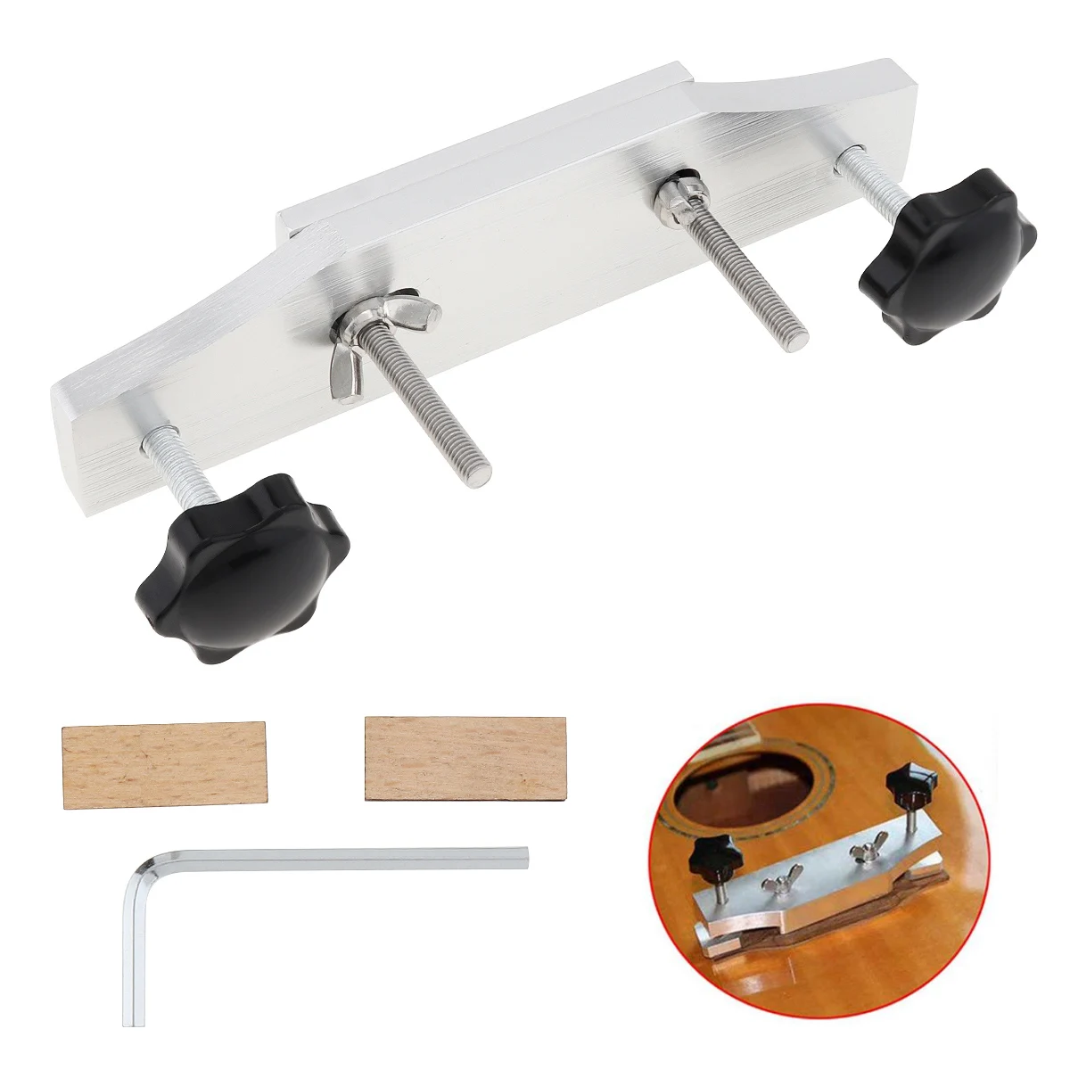 Metal Guitar Bridge Clamp Repair Tool Stainless Steel Guitar Bridge Bonding Fixture Tool with Wooden Block Wrench
Metal Guitar Bridge Clamp Repair Tool Stainless Steel Guitar Bridge Bonding Fixture Tool with Wooden Block Wrench