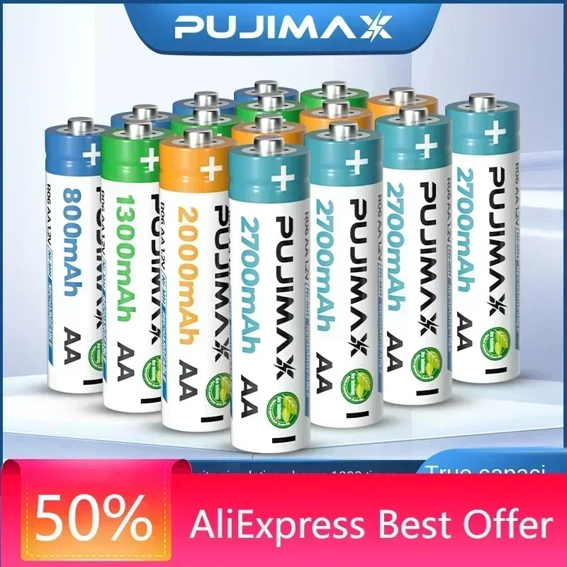 PUJIMAX Rechargeable Batteries - 5 and 7 Sizes, 1.2V Ni-MH for Alarm Clock, Toy, Mouse
PUJIMAX Rechargeable Batteries - 5 and 7 Sizes, 1.2V Ni-MH for Alarm Clock, Toy, Mouse