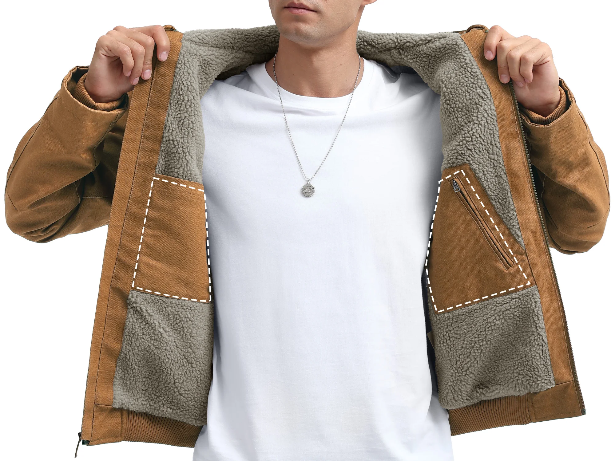 TACVASEN الشتاء العمل شيربا معزول سترة الرجال صوف مبطن الثقيلة Canva سترة طارد المياه مع هوديي القطن TACVASEN الشتاء العمل شيربا معزول سترة الرجال صوف مبطن الثقيلة Canva سترة طارد المياه مع هوديي القطن