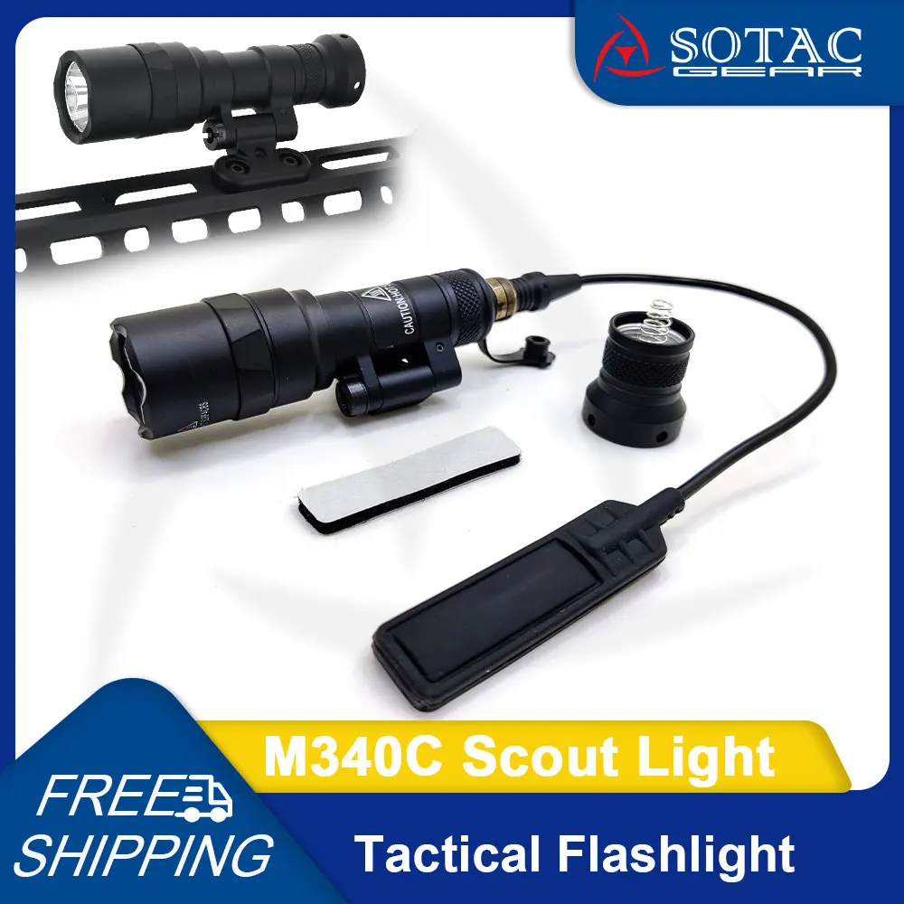 

SOTAC Tactical M340C Flashlight Fit 20mm Rail Hunting Weapon Mini Scout Light White LED with Remote Pressure Switch