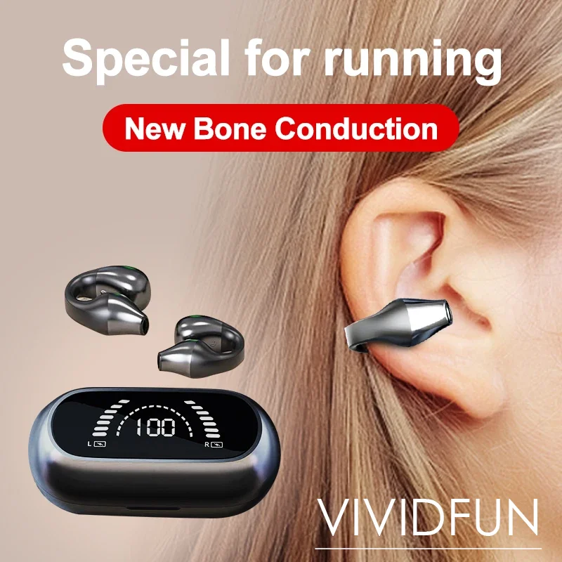 

VIVIDFUN Bone Conduction Bluetooth Earphones Open Ear Clip Wireless Headphones with Mic Sports Headsets for Xiaomi Huawei iPhone