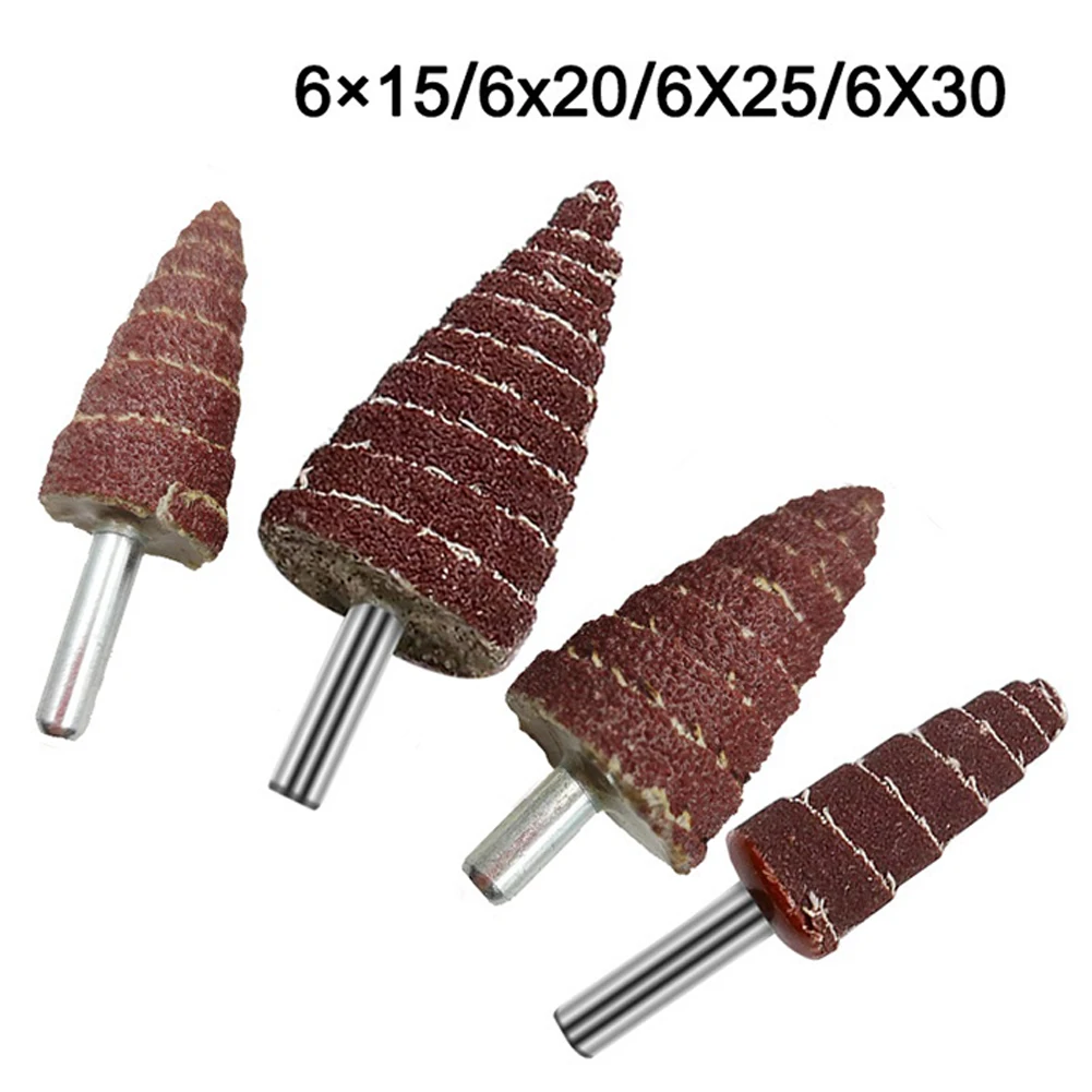 

5 Pcs Sanding Bit Sandpaper Tapered Cone Grinding Head 6mm Shank 15/20/25/30mm For Wood Plastic Metal Polishing Electric Grinder