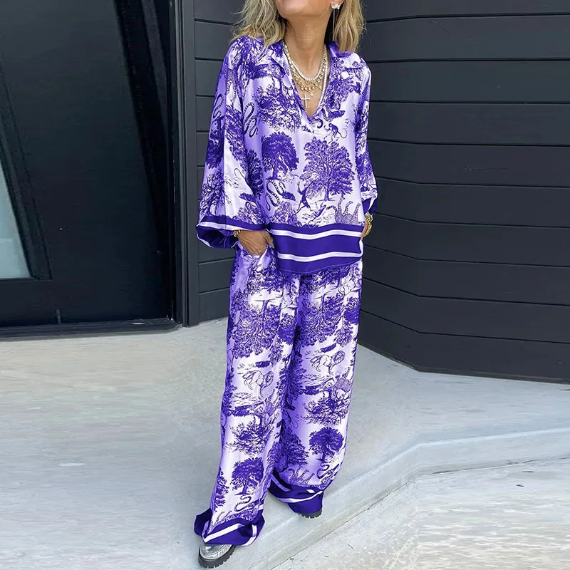 Casual Pattern Printed Bohemian Women's Outfits Fashion High Street Loose Sets Elegant V-neck Long Sleeved Top and Pants Suits
Casual Pattern Printed Bohemian Women's Outfits Fashion High Street Loose Sets Elegant V-neck Long Sleeved Top and Pants Suits
