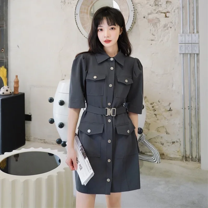 LKSK Safari Style Polo Neck Dress With Short Sleeves In Grey Women'S Summer Appear Slim Shirt Skirt-In-Skirt
LKSK Safari Style Polo Neck Dress With Short Sleeves In Grey Women'S Summer Appear Slim Shirt Skirt-In-Skirt