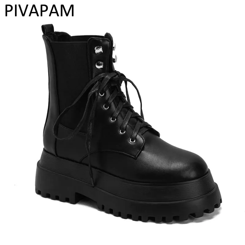 

Fashion Ankle Boots for Women Black Patent Leather Goth Gothic Boots Lace Up Platform Shoes Rivets Combat Booties Ladies