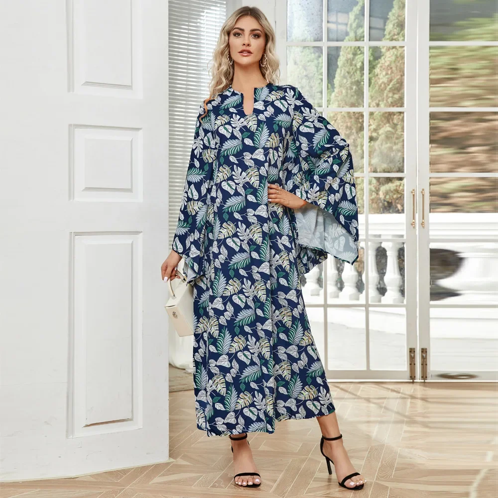 Muslim Dress Printed Temperament Elegant Bat Sleeve A-line Party Dress Fashion V-neck Abayas for Women Flowers Loose Dubai Abaya
Muslim Dress Printed Temperament Elegant Bat Sleeve A-line Party Dress Fashion V-neck Abayas for Women Flowers Loose Dubai Abaya