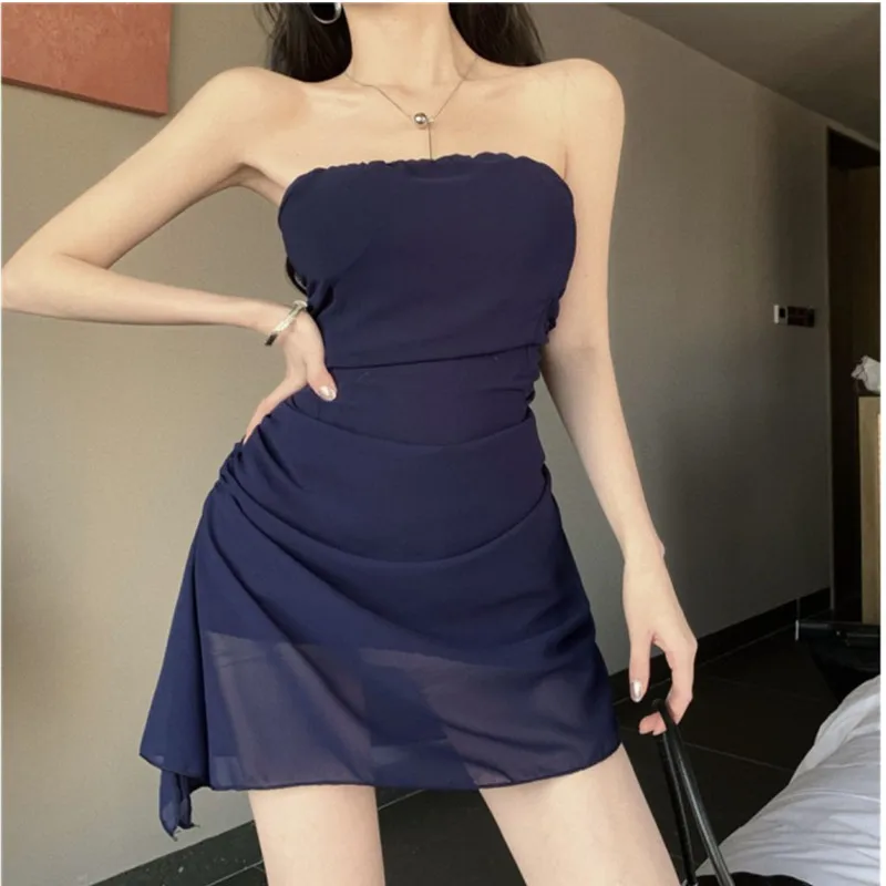 

2024 Spring/Summer European and American New Spicy Girl Sexy Mesh Women's Dress Fashion Design Asymmetric Splicing Dress