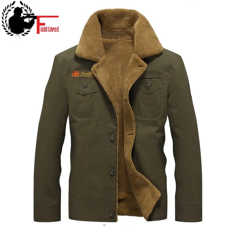 

Winter Bomber Jacket Men Air Force Pilot Windbreak Thick Fur Collar Warm Military Tactical Fleece Male Coat