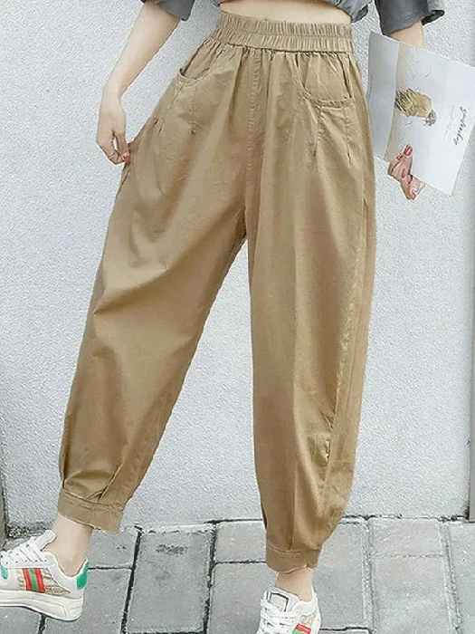 

100% Cotton Harem Pants for Women 2024 Autumn Slim Loose Trousers with Pockets Baggy Capri Cargo Pants Women's Jogger Sweatpants