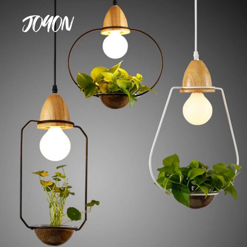 

Plant Pendant Light With Wood Base E27 Creative Rustic Pot Culture Hanging Lamp For Dining Room Cafe Bar Restaurant Art Decor